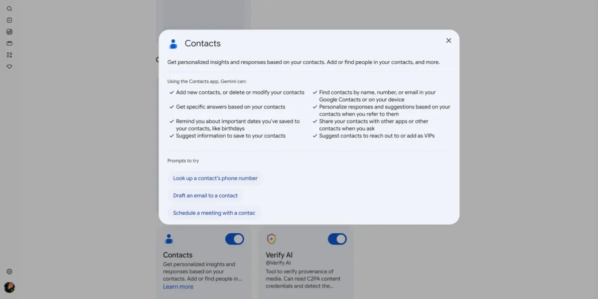 Gemini получает доступ к Google Contacts: что он может менять