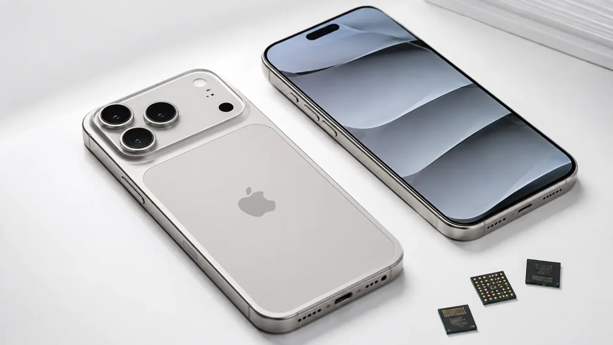 Устройства Apple рядом с микросхемами оперативной и флеш-памяти