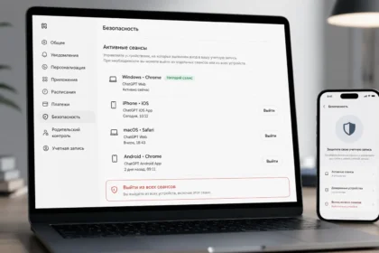Экран ноутбука с настройками безопасности аккаунта ChatGPT