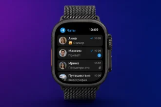 Apple Watch с приложением Telegram на экране