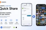 Смартфоны Xiaomi и iPhone рядом с символом передачи файлов