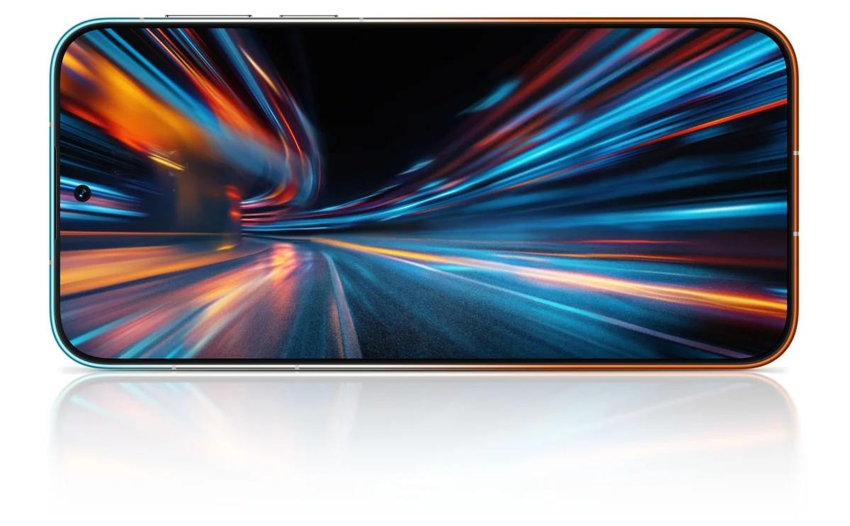Фронтальная сторона Huawei Pura 90s Pro Max с яркой графикой на экране