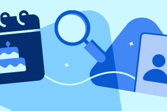 Иллюстрация Google Play: календарь дня рождения, лупа и профиль пользователя