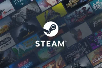 Логотип Steam на фоне обложек игр