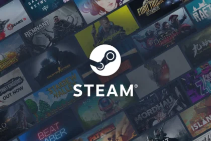 Логотип Steam на фоне обложек игр