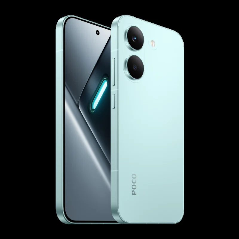 POCO X8 Pro в зелёном цвете, вид спереди и сзади
