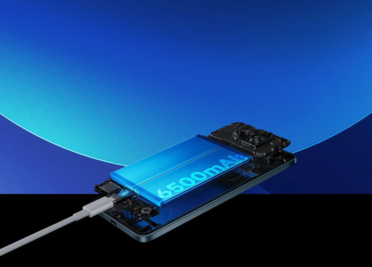 Аккумулятор Redmi Note 15 Pro на 6500 мА·ч в разрезе корпуса