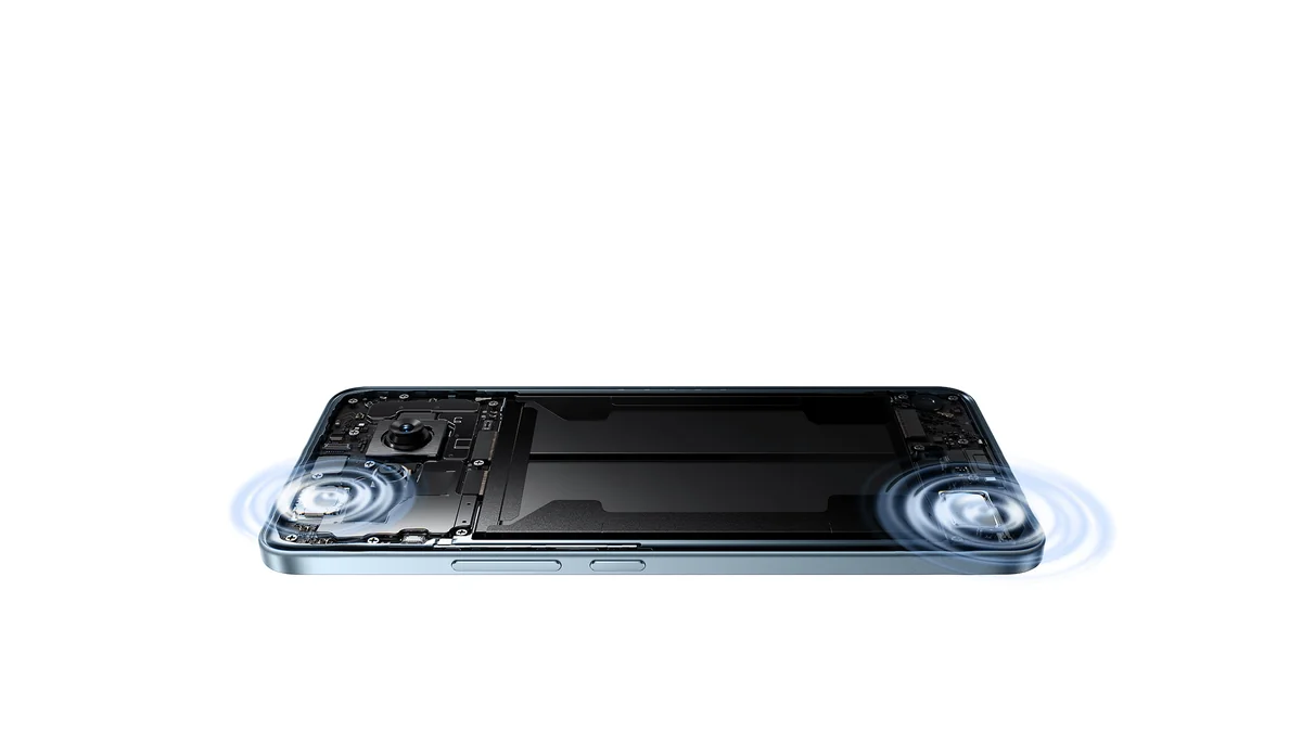 Расположение стереодинамиков внутри корпуса Redmi Note 15 Pro