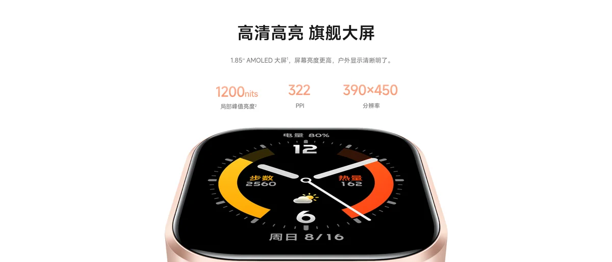 Экран Redmi Watch 6 Active: 1200 нит, 322 ppi, разрешение 390 на 450