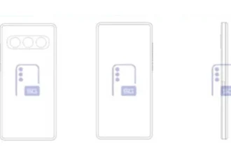 Патентные чертежи задней панели смартфона Samsung с тремя камерами в одной горизонтальной панели