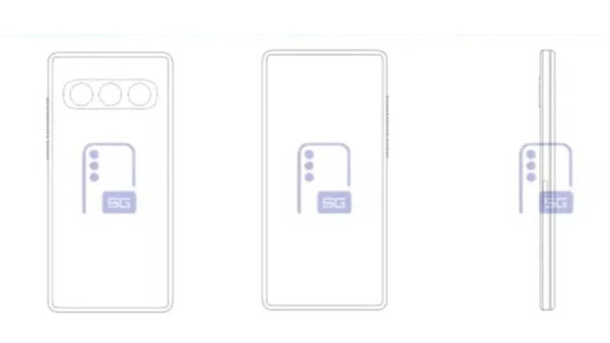 Патентные чертежи задней панели смартфона Samsung с тремя камерами в одной горизонтальной панели