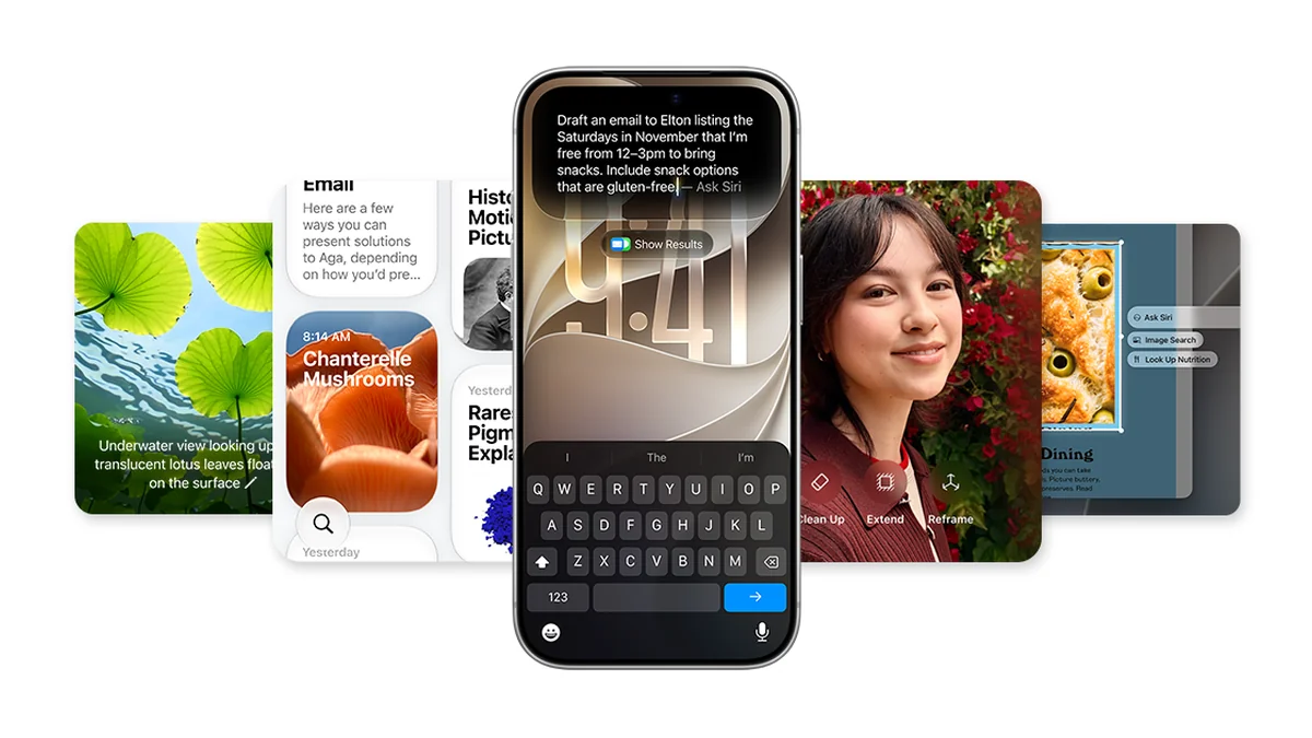 Логотип Apple Intelligence на фирменном градиентном фоне