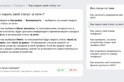 Справка МАКС: как скрыть статус «в сети» через Настройки и Безопасность