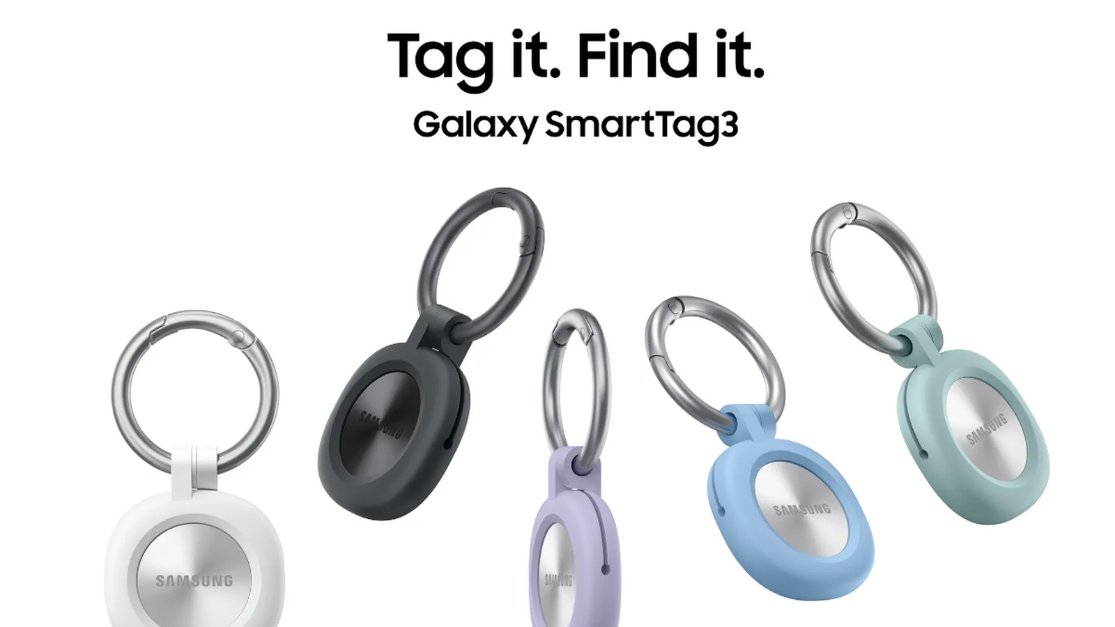 Galaxy SmartTag3 в чехлах разных цветов — изображение Samsung