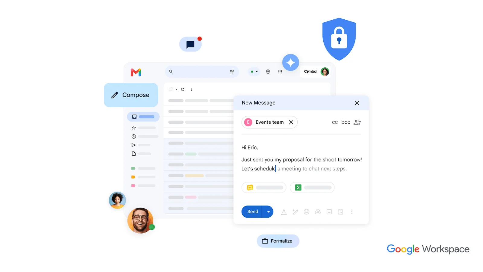 Интерфейс Gmail, официальная иллюстрация Google Workspace