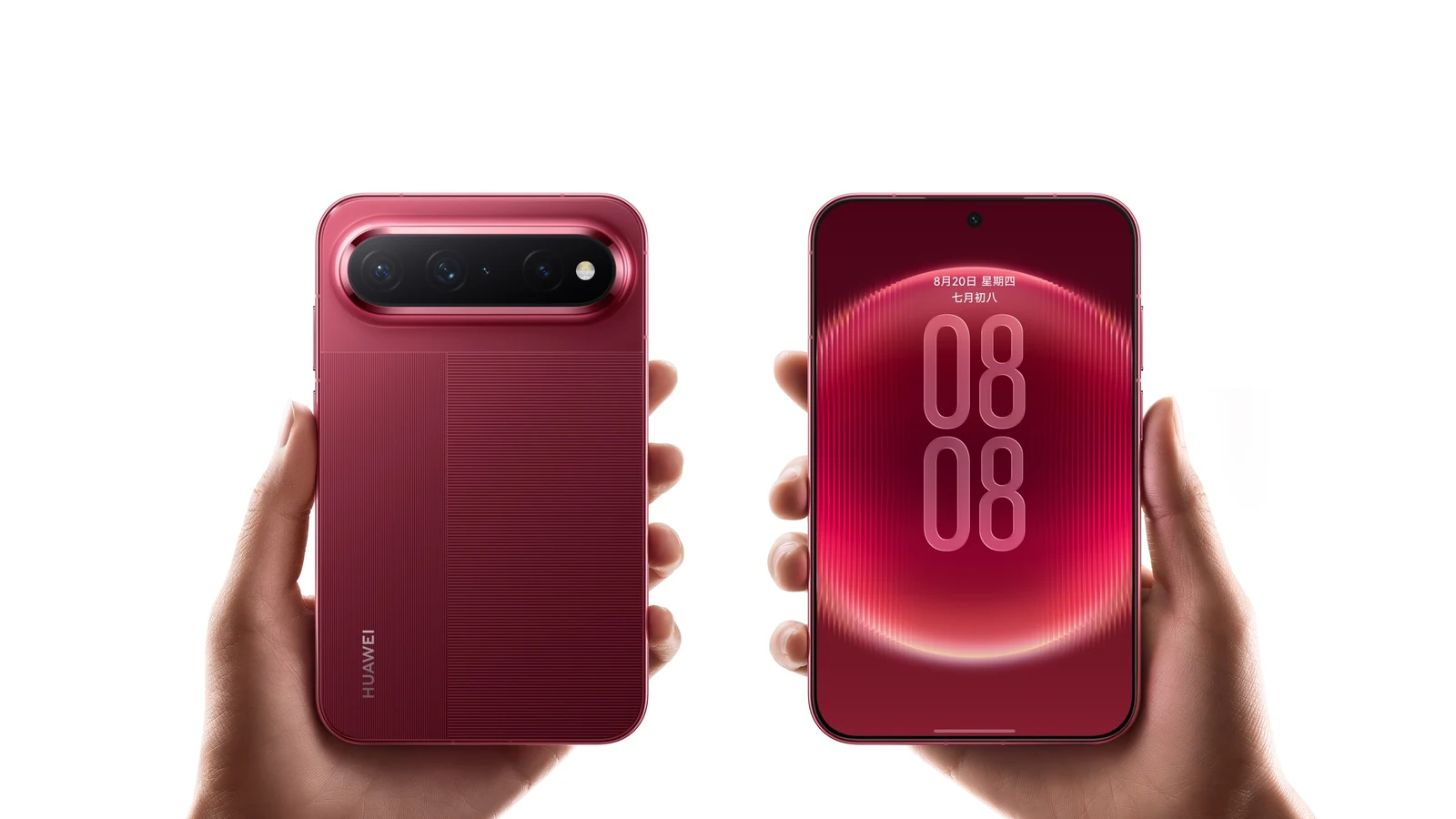 Huawei Pura X View в красном цвете, вид сзади и спереди