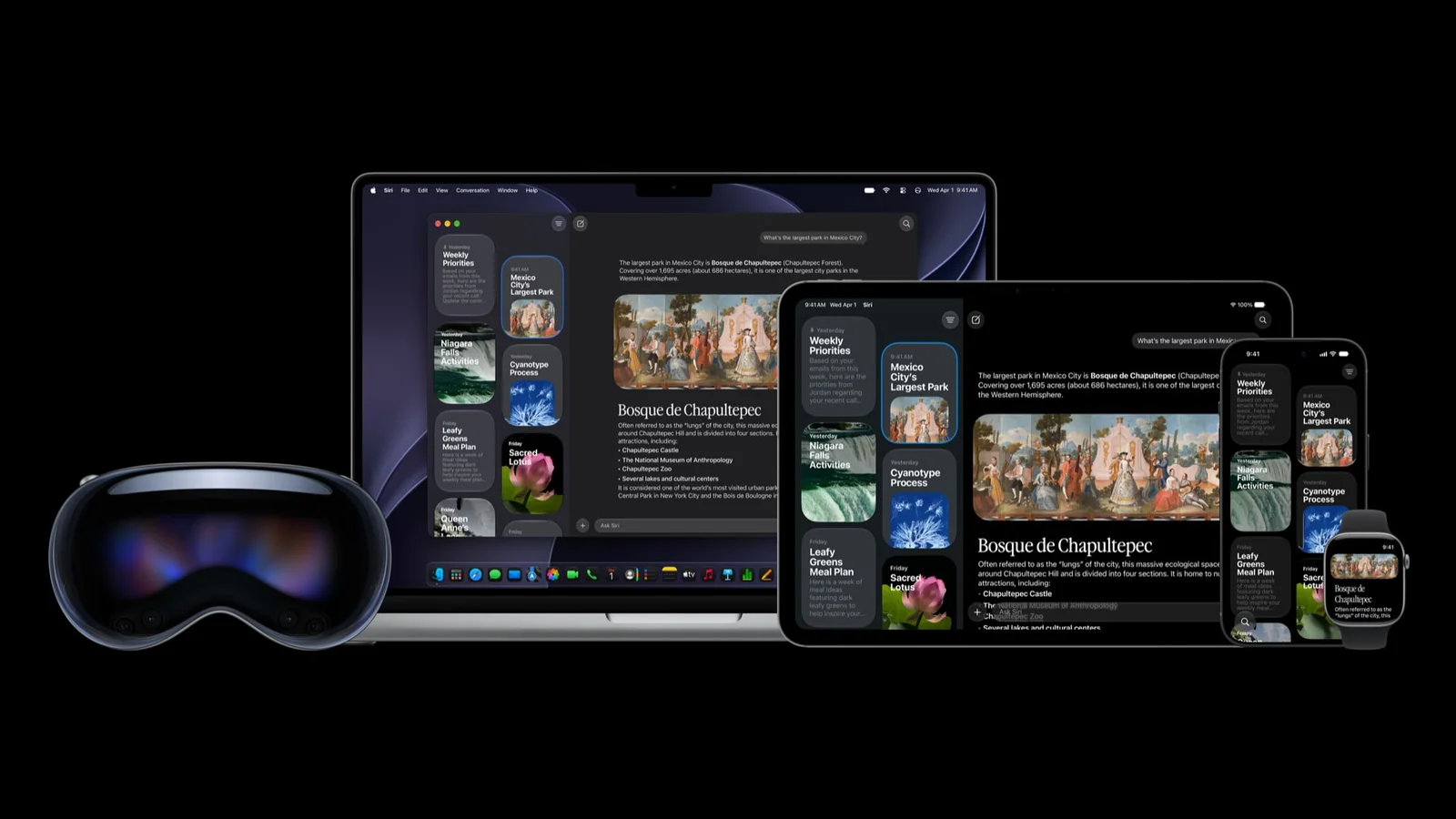 Siri AI на iPhone, iPad, Mac, Apple Watch и Vision Pro, изображение Apple