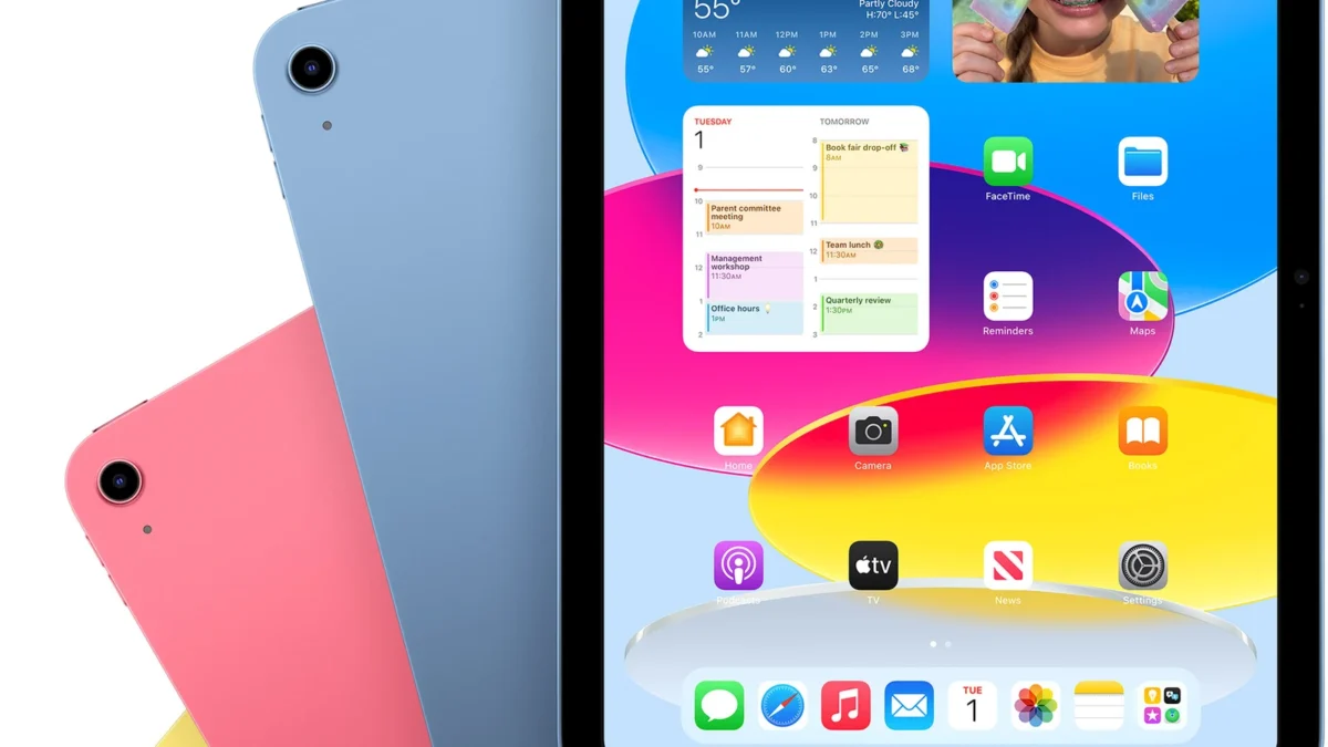 Базовый iPad в синем, розовом и жёлтом цветах