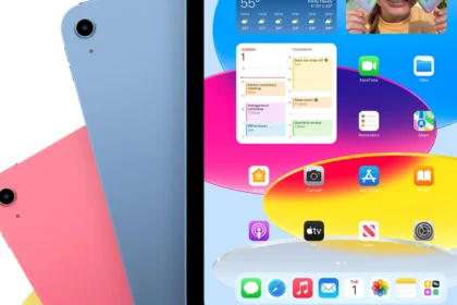 Базовый iPad в синем, розовом и жёлтом цветах