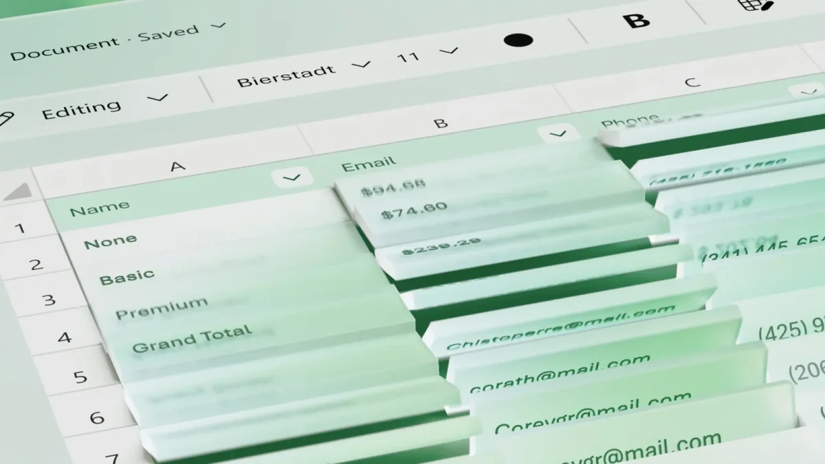 Таблица Excel с выделенными ячейками — иллюстрация Microsoft