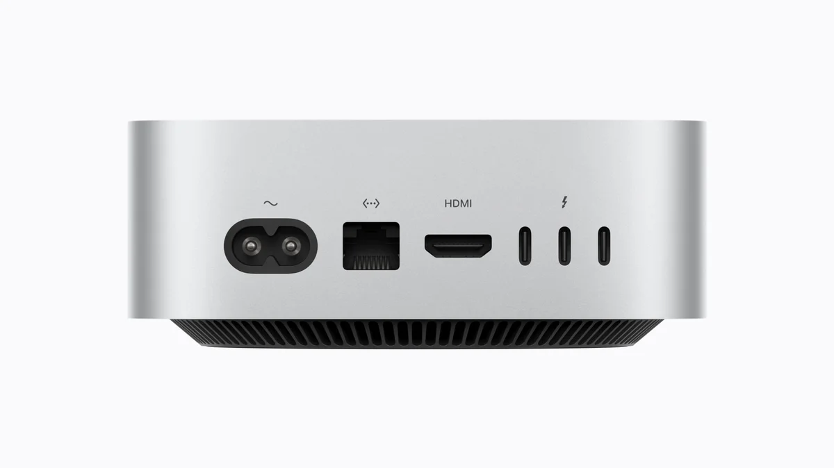 Задняя панель Mac mini 2026 с портами Thunderbolt, HDMI и Ethernet
