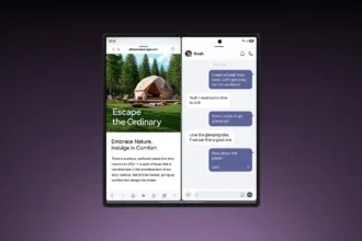 Складной смартфон Samsung Galaxy с интерфейсом One UI 9 в режиме двух окон