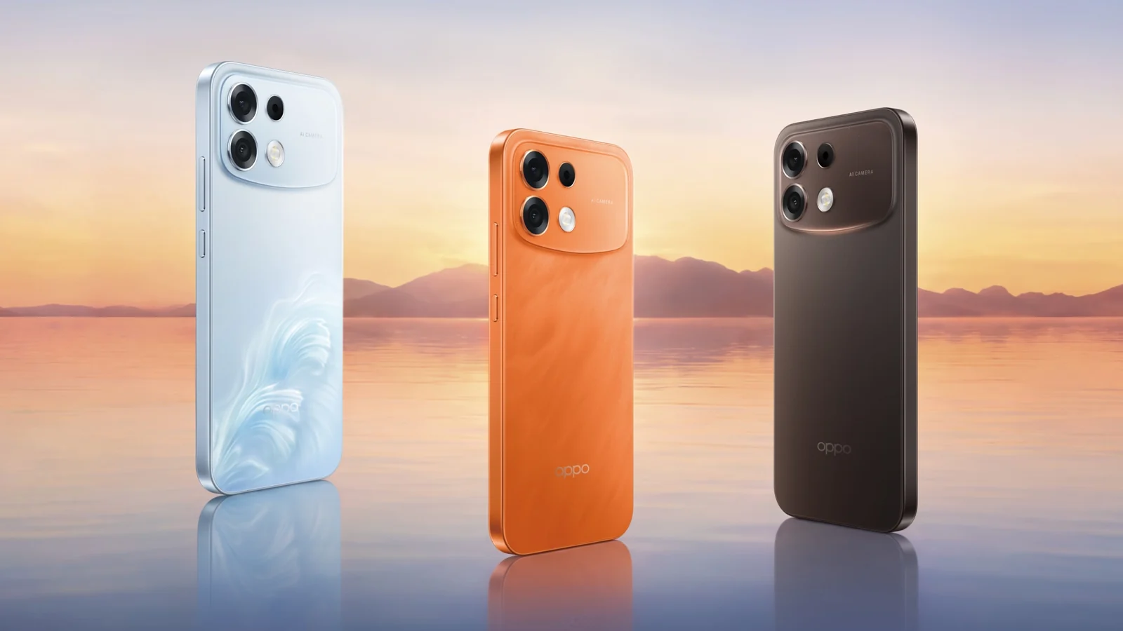 Смартфоны серии OPPO F35 в трёх цветах — постер OPPO