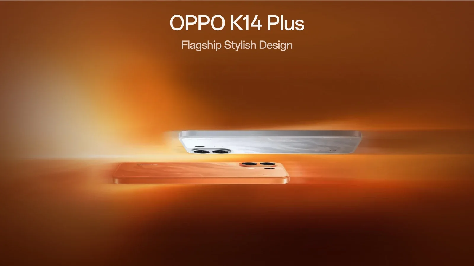OPPO K14 Plus в цветах Star White и Solar Orange — официальное изображение OPPO