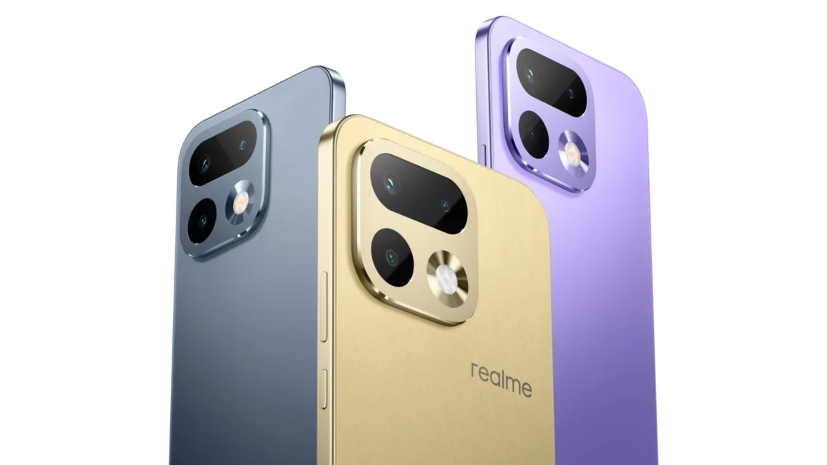 realme 16 Pro в серо-голубом, золотом и фиолетовом цветах