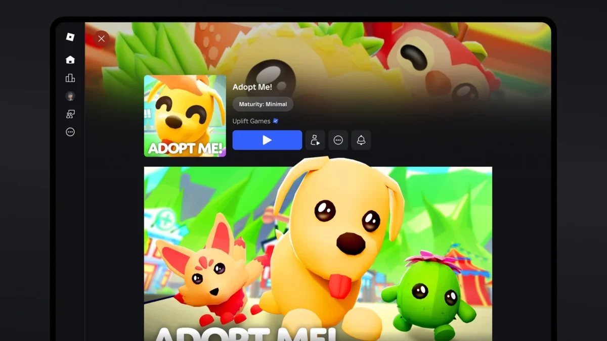 Приложение Roblox на планшете: карточка игры Adopt Me