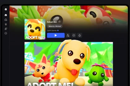 Приложение Roblox на планшете: карточка игры Adopt Me