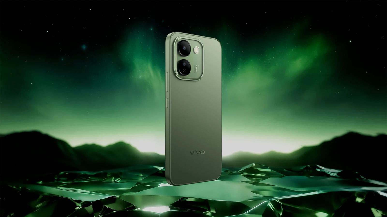 Смартфон vivo V80 Lite в зелёном корпусе, вид сзади