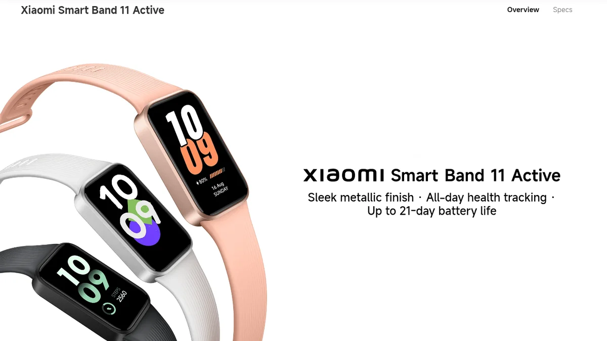 Страница Xiaomi Smart Band 11 Active в международном каталоге Xiaomi