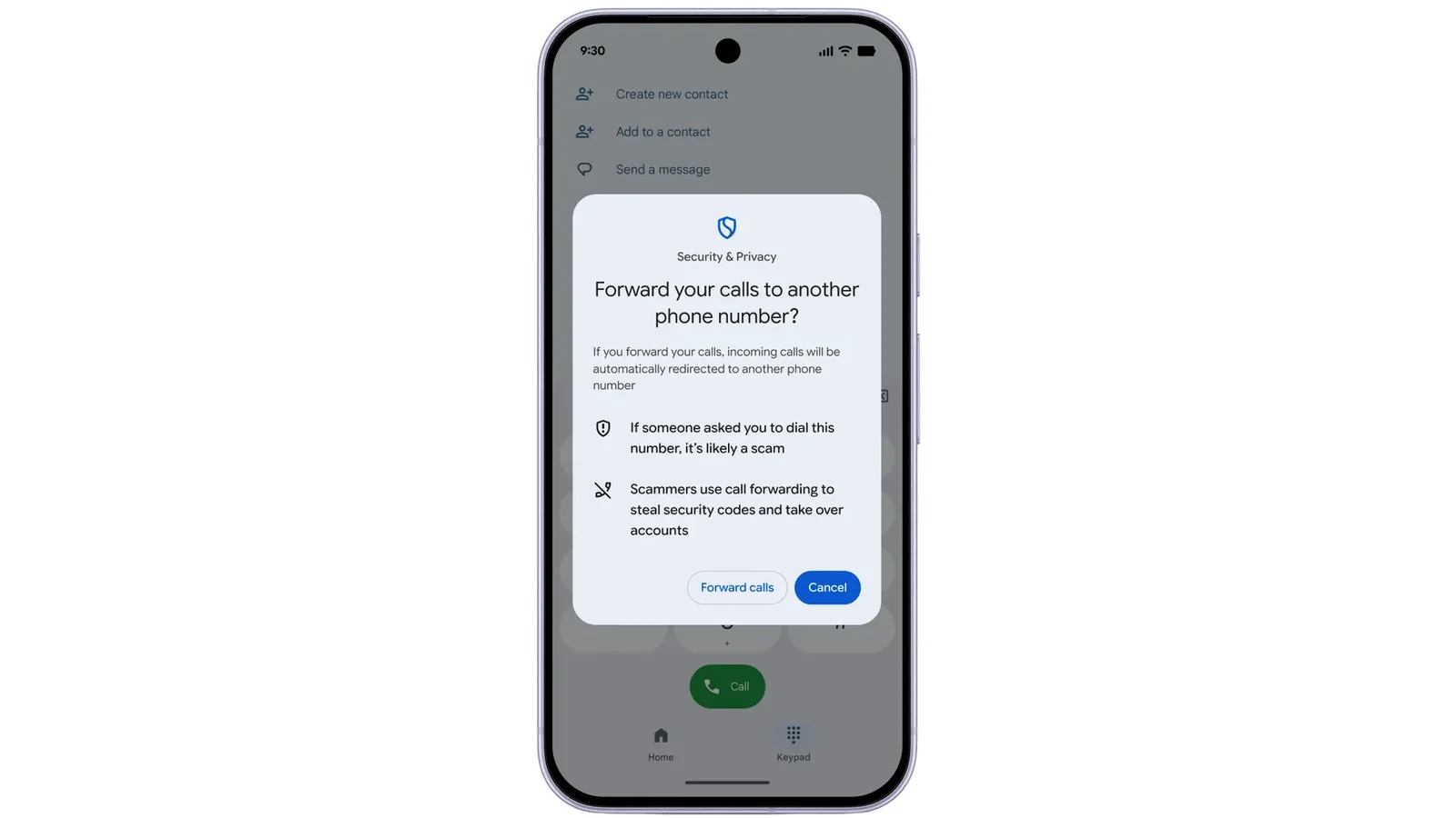 Предупреждение Android о переадресации звонков