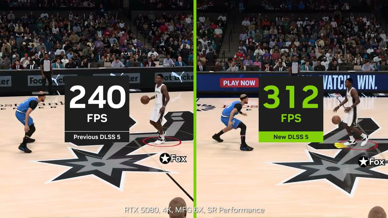 Сравнение NBA 2K27: 240 кадров с прежней DLSS 5 и 312 с новой на RTX 5080 в 4K