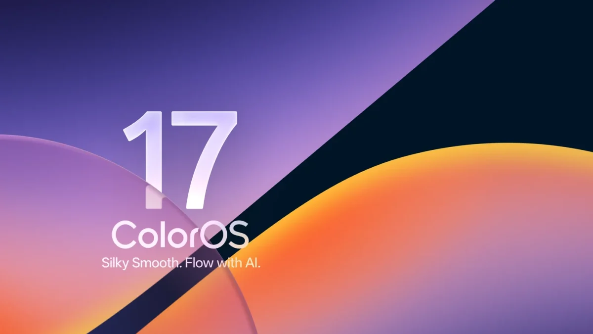 Официальная заставка ColorOS 17 с цифрой 17 на фиолетово-оранжевом фоне