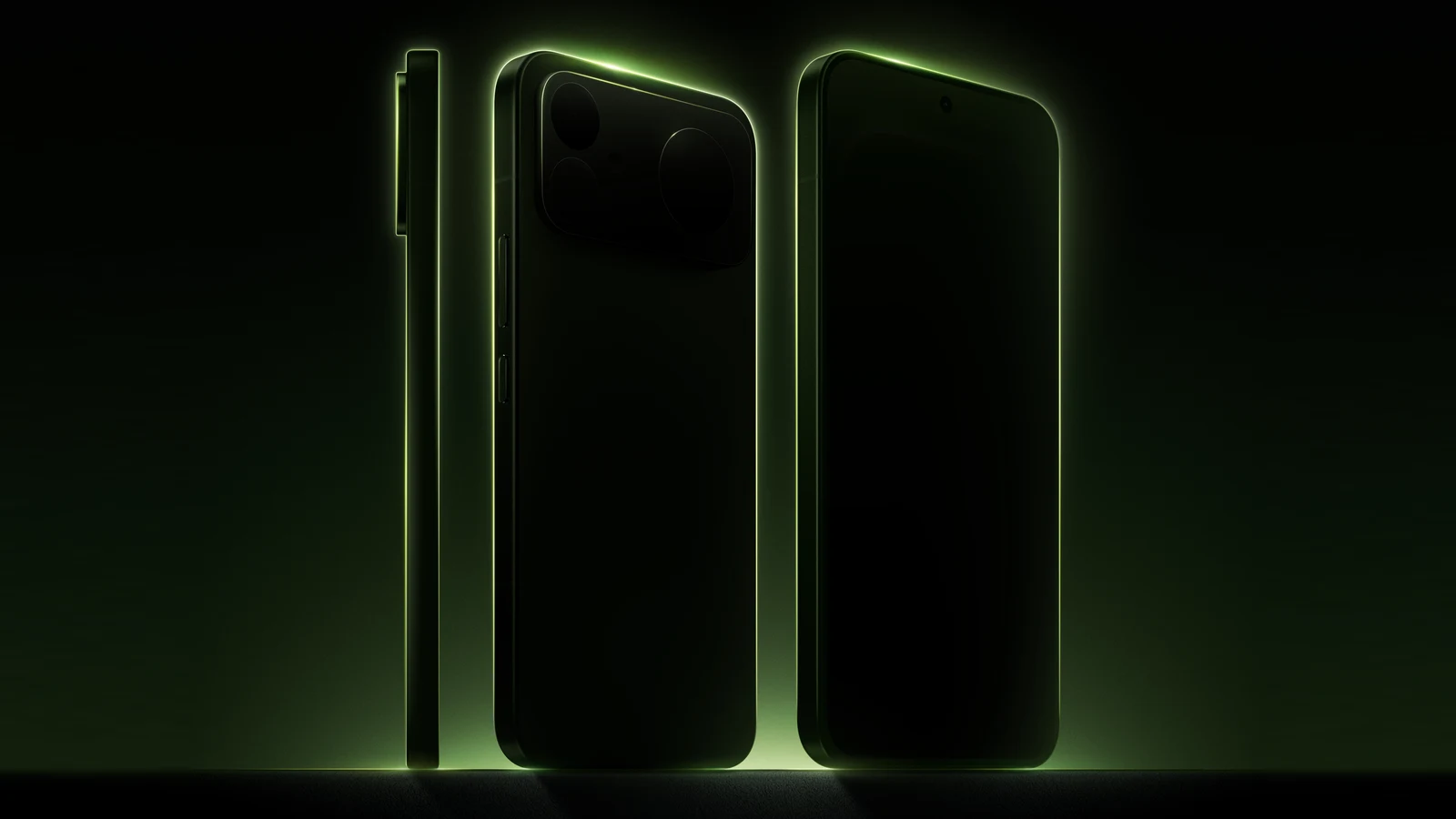 Силуэты Redmi K100 с зелёной подсветкой на официальном тизере