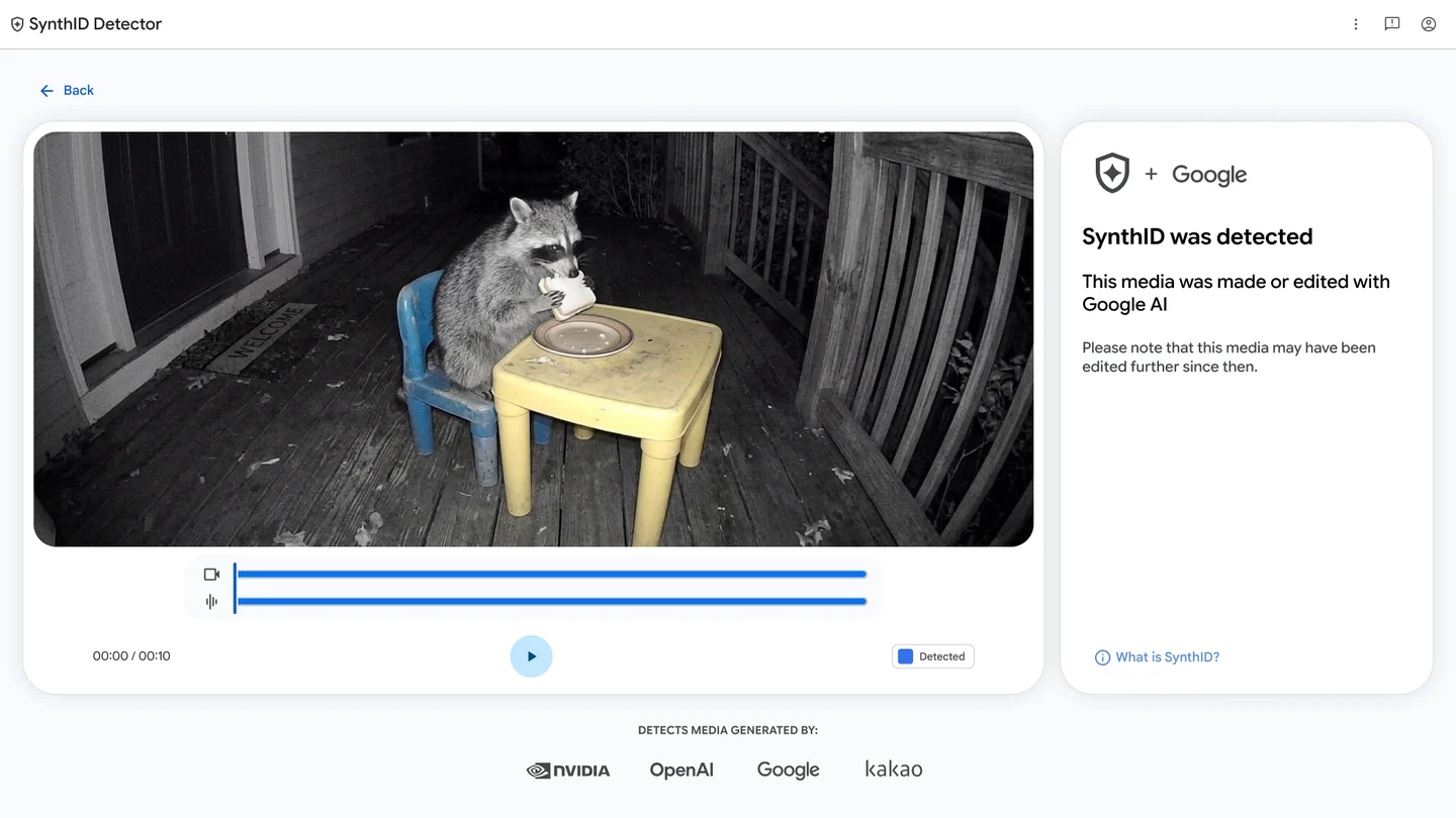 Интерфейс SynthID Detector: проверка видео на метку ИИ